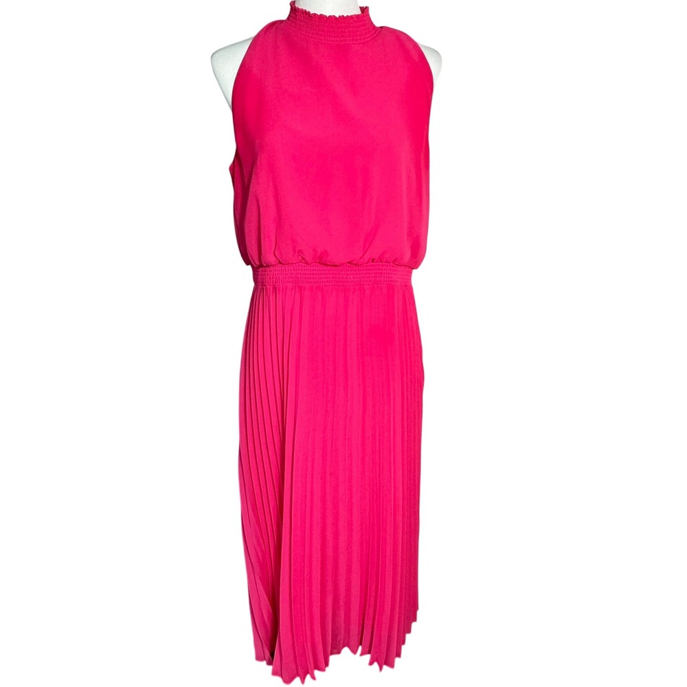 SAM EDELMAN Size 10 Pink Pleated‎ Sleeveless Mock Neck Keyhole Back Maxi Dress